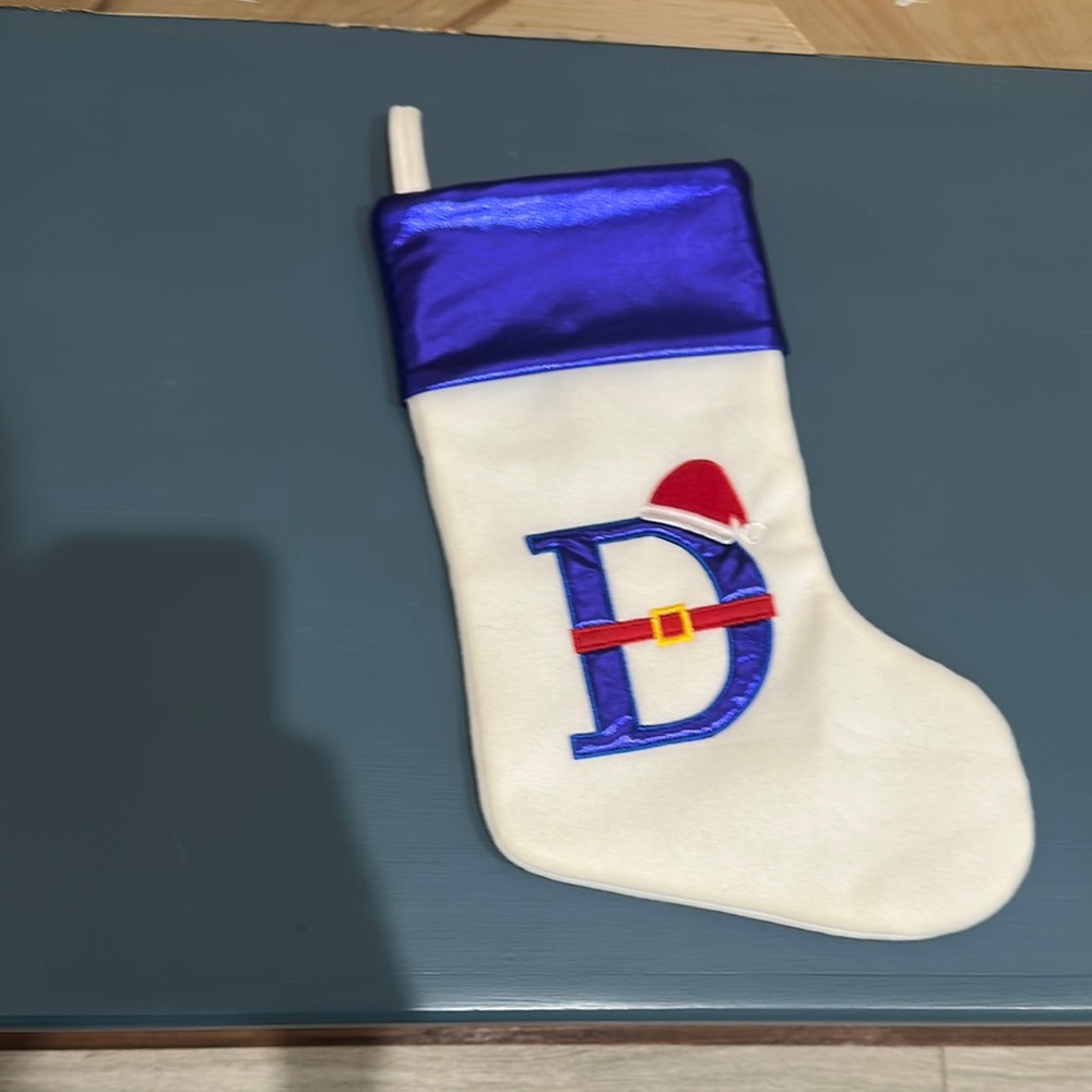 Festive White and Blue Christmas Stocking